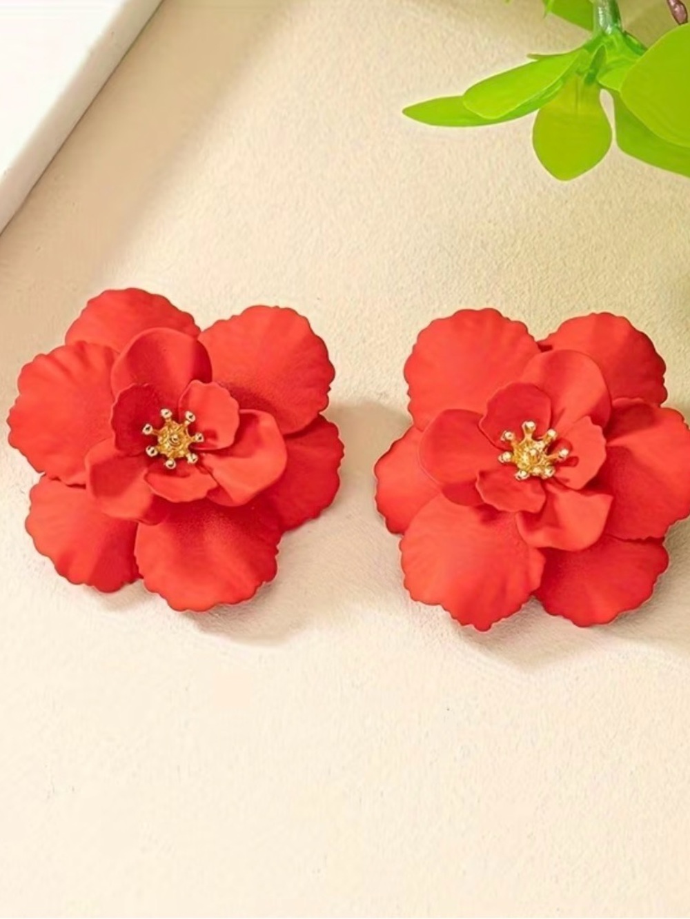 Red Floral Statement Earrings - Women Accessories